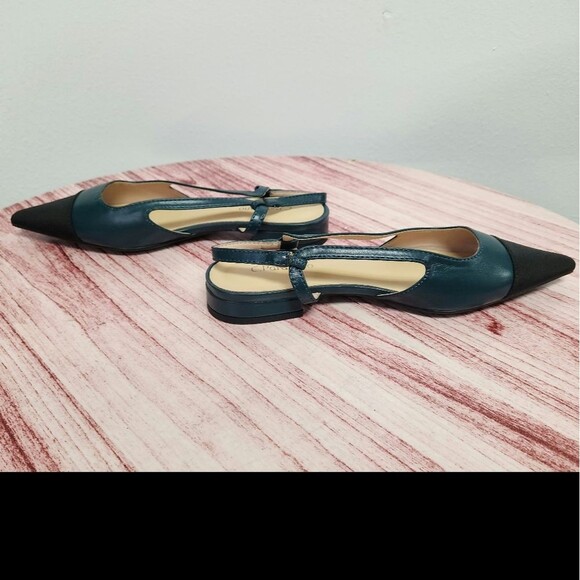 C. Paravano Slingback Flats women's size 36/US 5.5 black/dark tourquoise NWOT - Picture 4 of 9